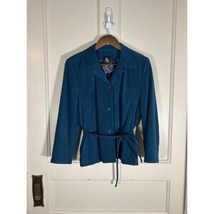 Vintage Ali Miles Faux Suede Button Tie Waist Blazer Womens Size MP Blue NWOT